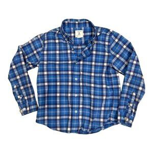 Land's End Kids Size 7 Plaid Button-Up Shirt Blue & White Long Sleeve Cotton